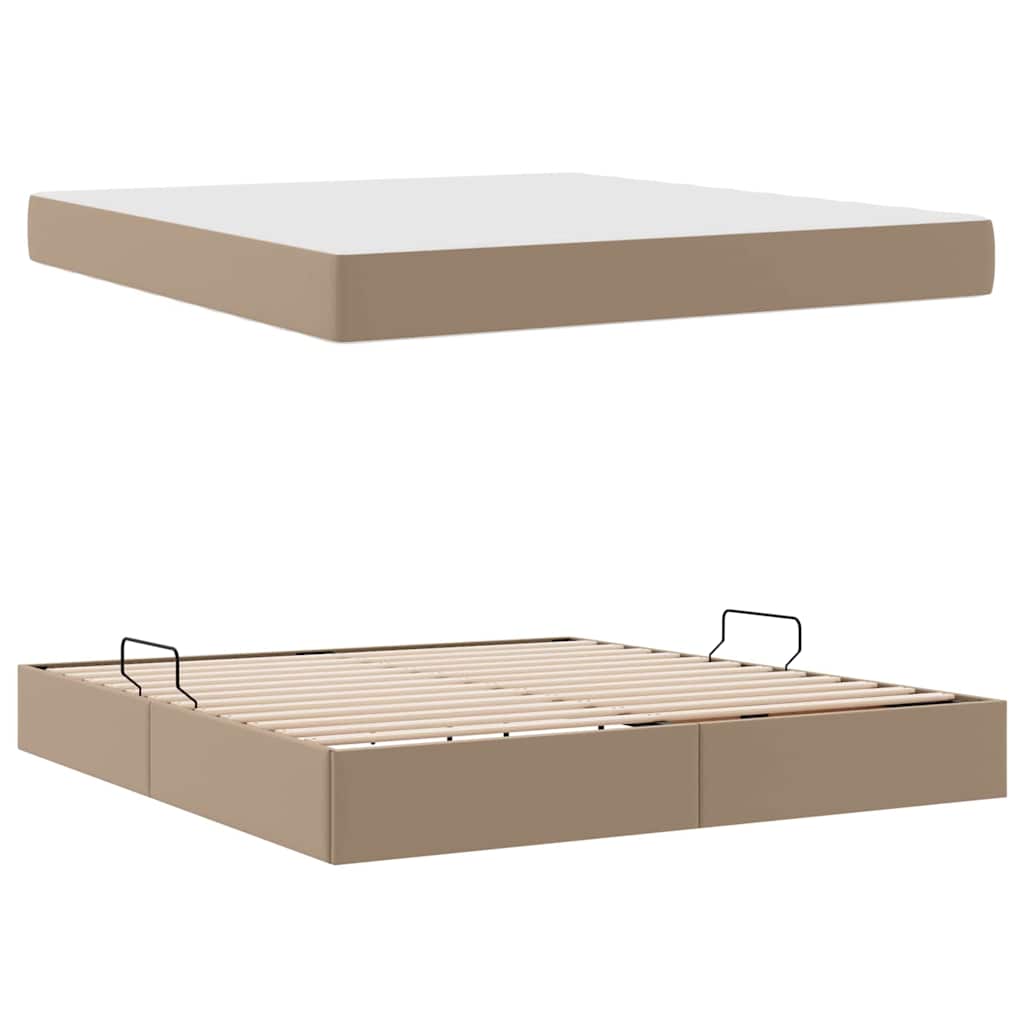 Ágy tárolóval és matraccal matracmal 2 pcs Cappuccino Bőr