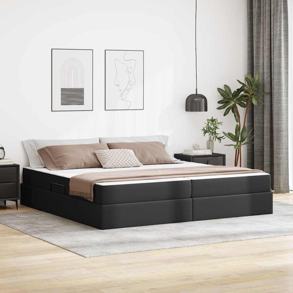 Ágy tárolóval és matraccal matracmal tárolóval 2 pcs Fekete Bőr