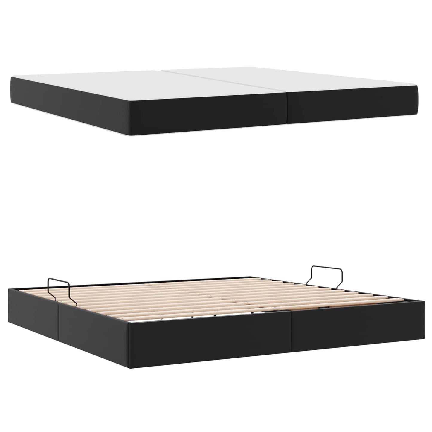Ágy tárolóval és matraccal matracmal tárolóval 2 pcs Fekete Bőr