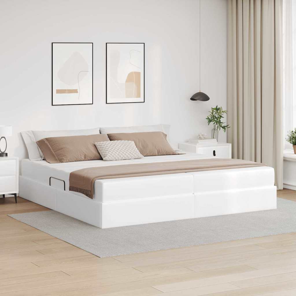 Ágy tárolóval és matraccal matracmal tárolóval 2 pcs Fehér Bőr