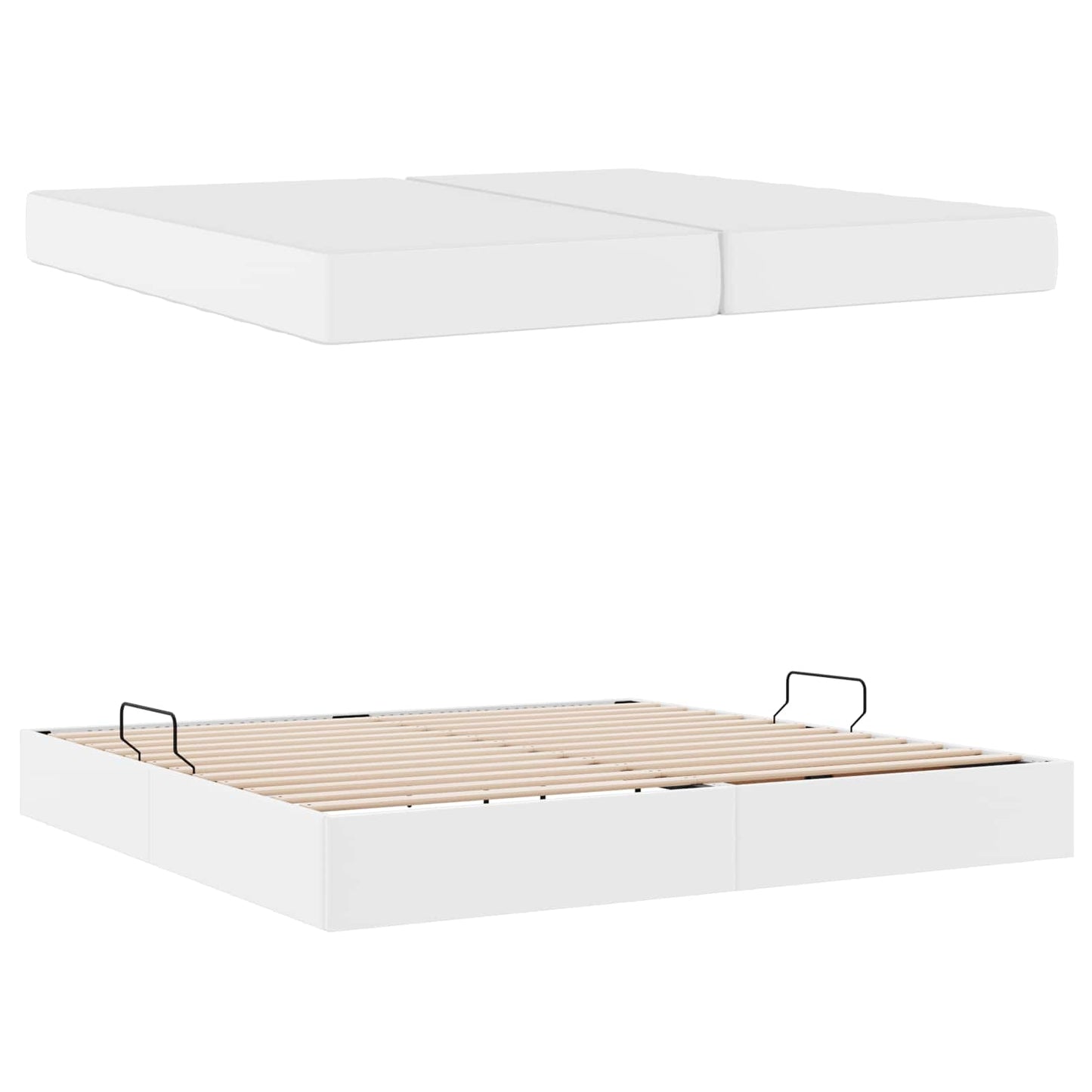Ágy tárolóval és matraccal matracmal tárolóval 2 pcs Fehér Bőr