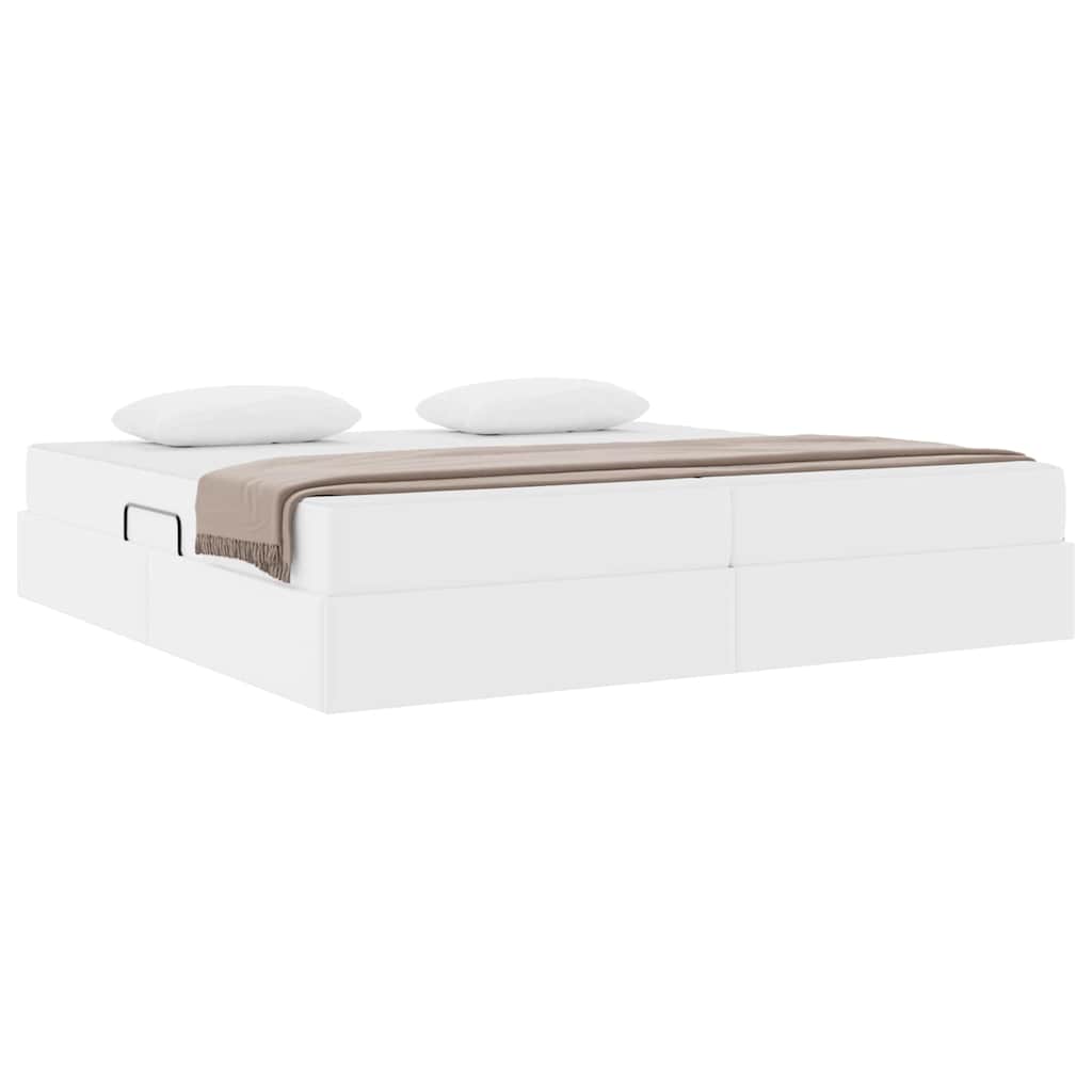 Ágy tárolóval és matraccal matracmal tárolóval 2 pcs Fehér Bőr