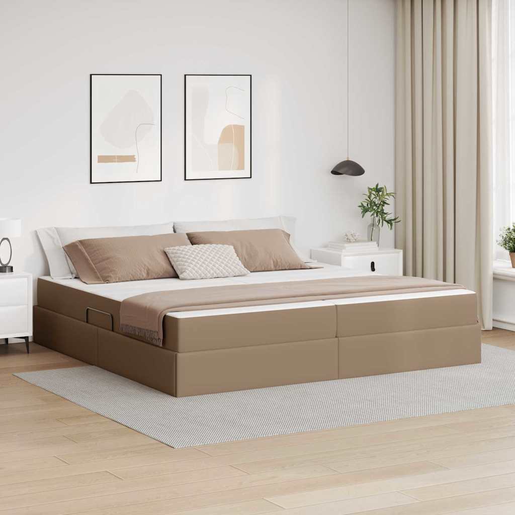 Ágy tárolóval és matraccal matracmal 2 pcs Cappuccino Bőr