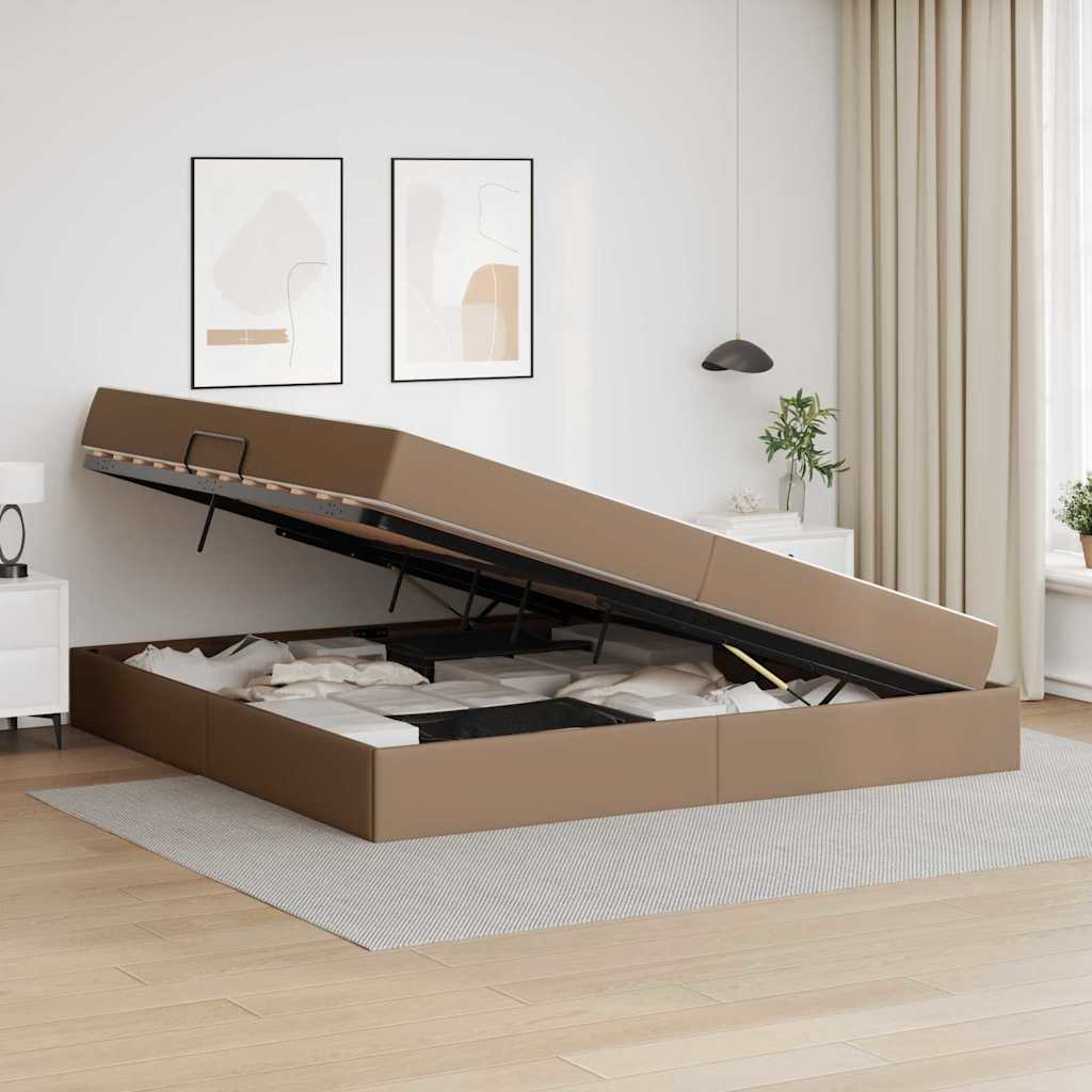 Ágy tárolóval és matraccal matracmal 2 pcs Cappuccino Bőr