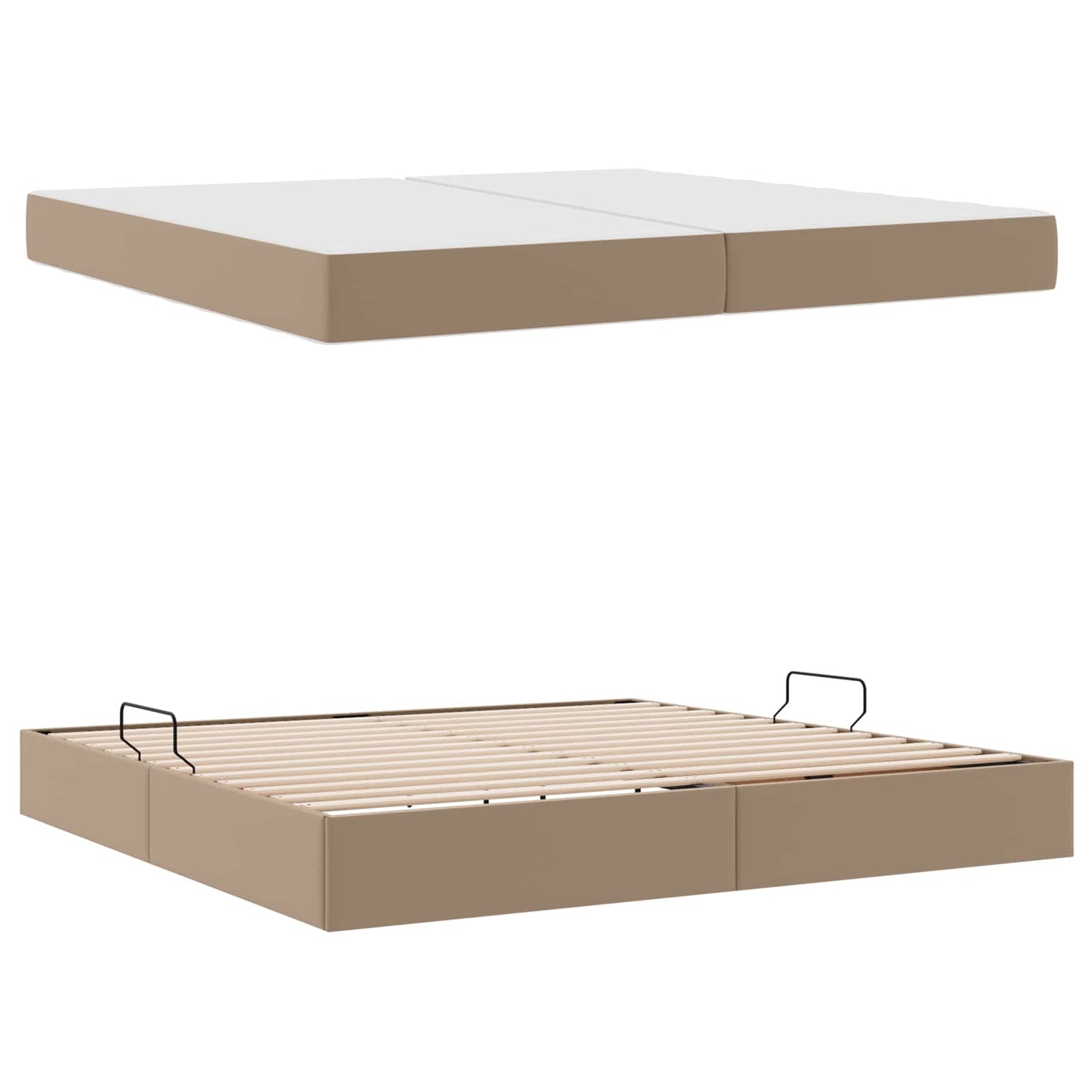 Ágy tárolóval és matraccal matracmal 2 pcs Cappuccino Bőr