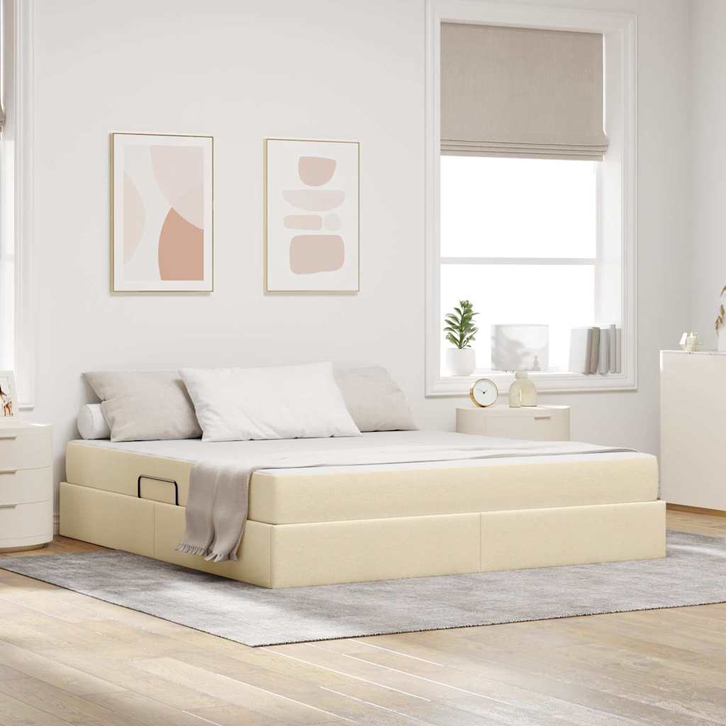Ágy tárolóval és matraccal Krém 160 x 200 cm Poliészter