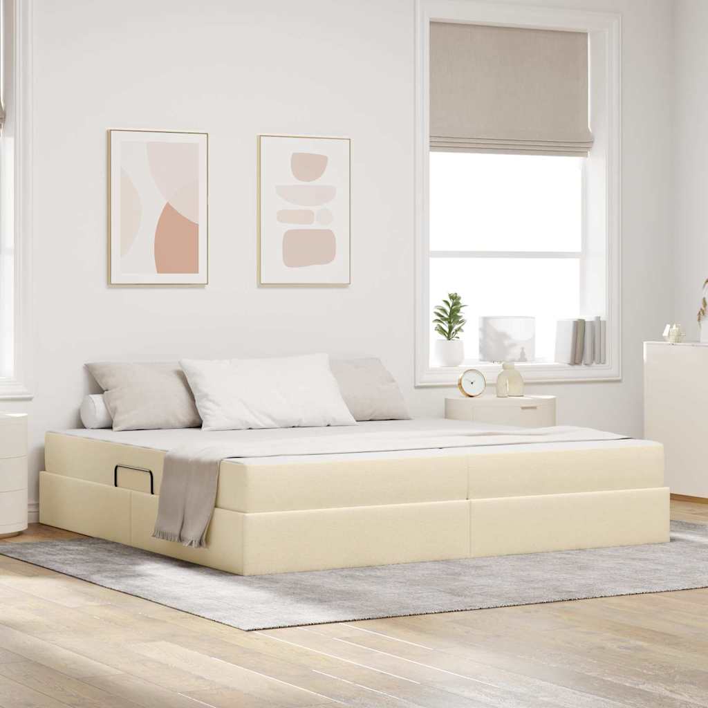 Ágy tárolóval és matraccal Krém 200 x 200 cm Poliészter