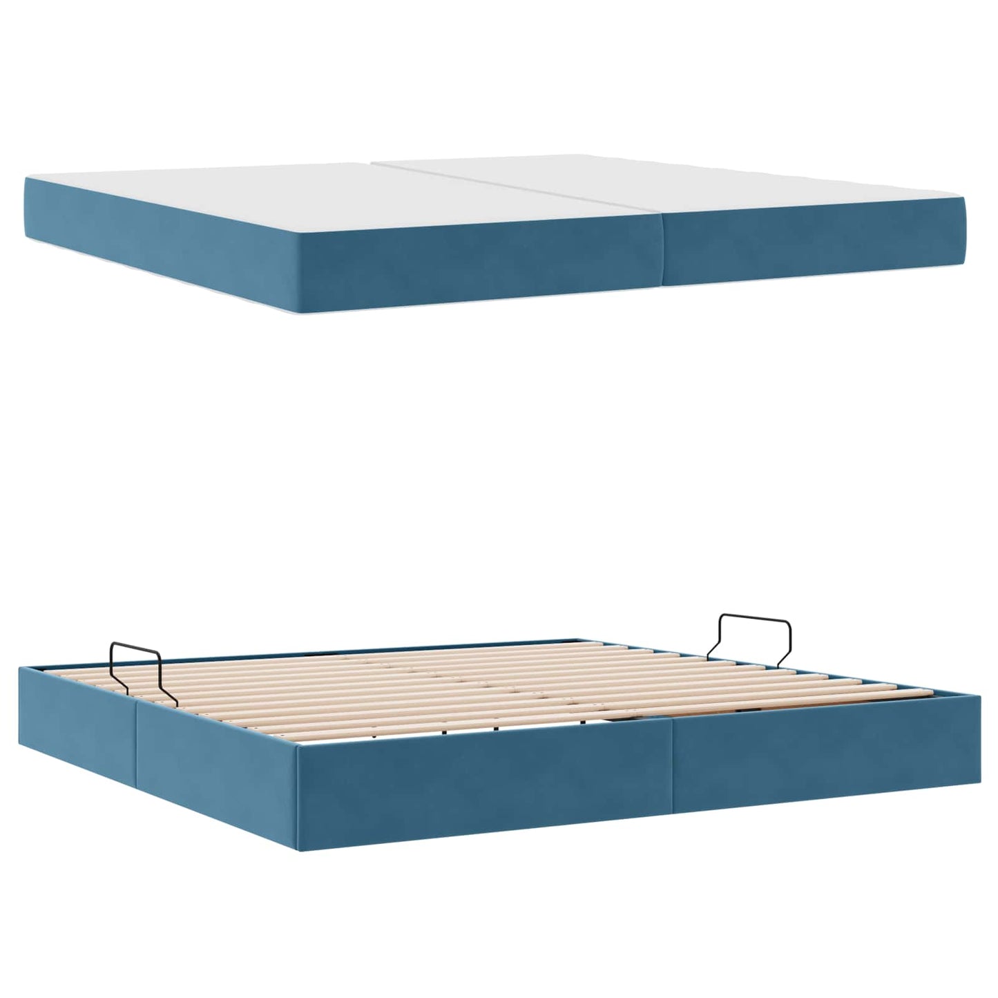 Ágy tárolóval és matraccal Sötét kék 200 x 200 cm Bársony