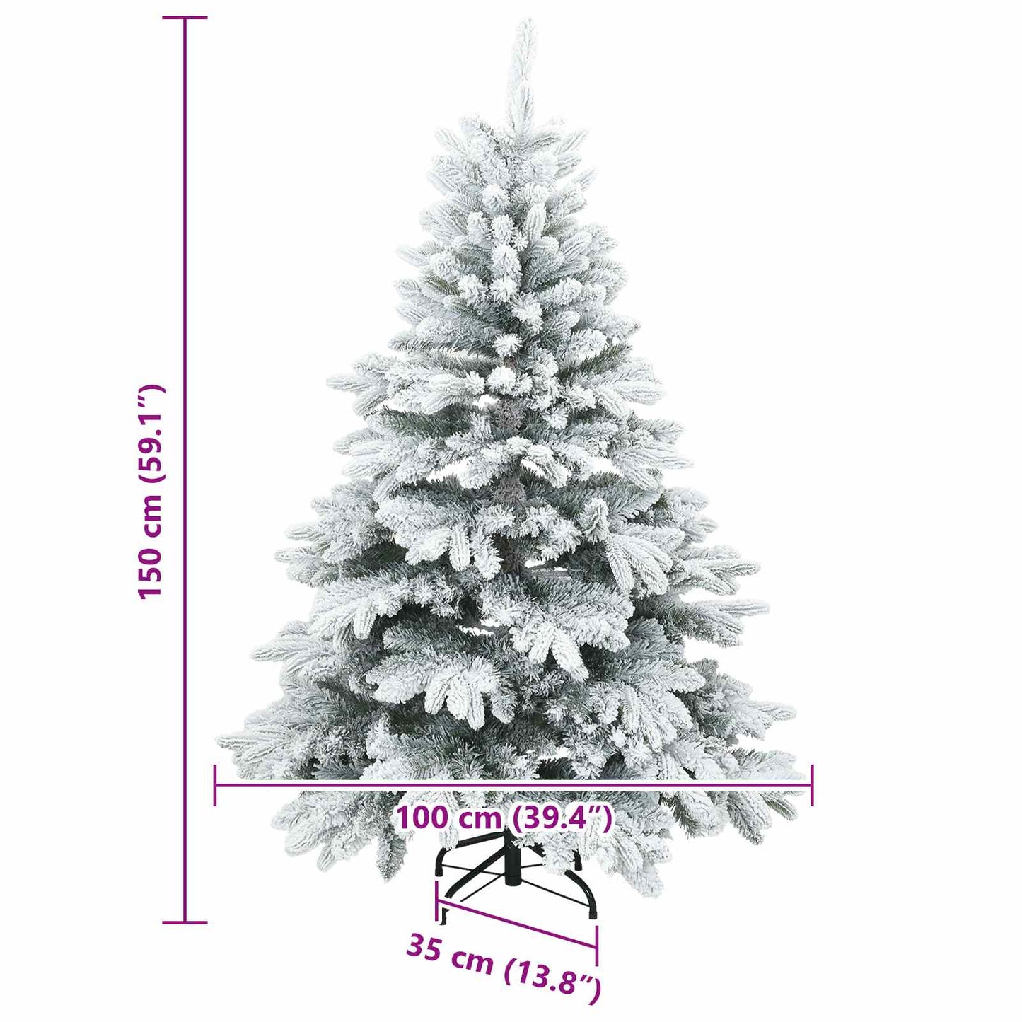 Műanyag Rugalmas Karácsonyfát Havas Flokkal Fehér 150 cm