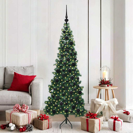 Sarok Műkarácsonyfa 300 LED-del Zöld 180 cm PVC és fém