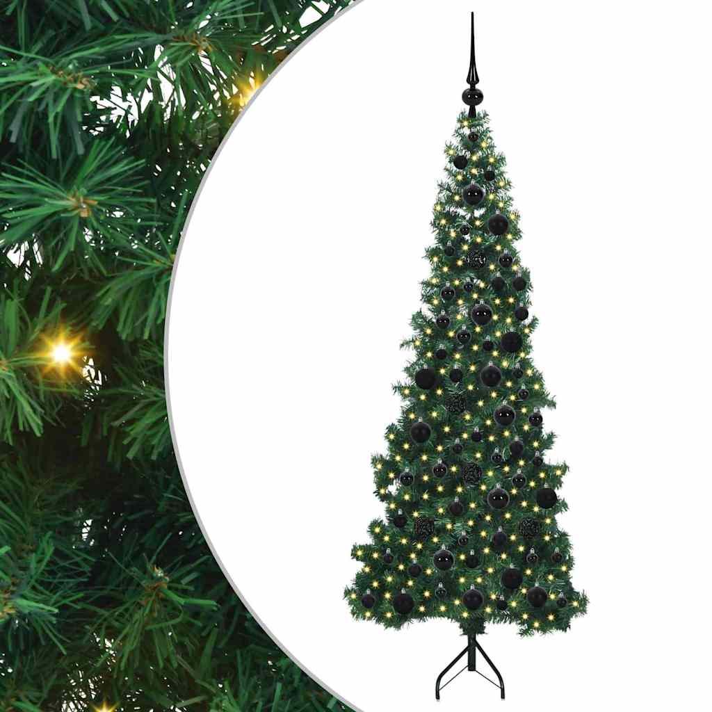 Sarok Műkarácsonyfa 300 LED-del Zöld 180 cm PVC és fém