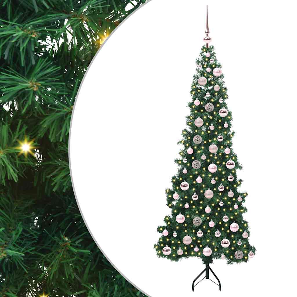 Sarok Műkarácsonyfa 300 LED-del Zöld 180 cm PVC és fém
