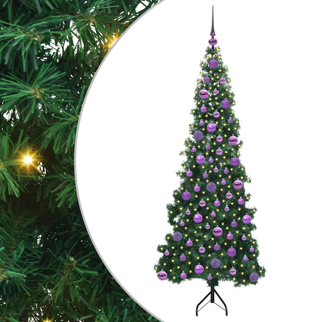 Sarok Műkarácsonyfa 300 LED-del Zöld 180 cm PVC és fém
