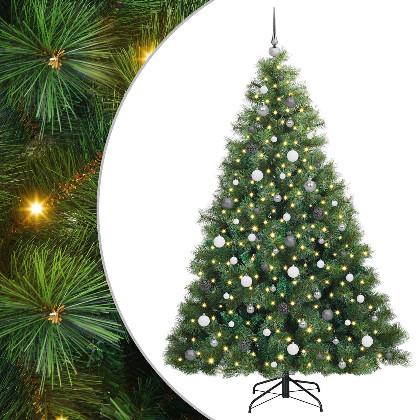 Mű karácsonyfa 300 LED-del állvánnyal Zöld 210 cm PE és PVC