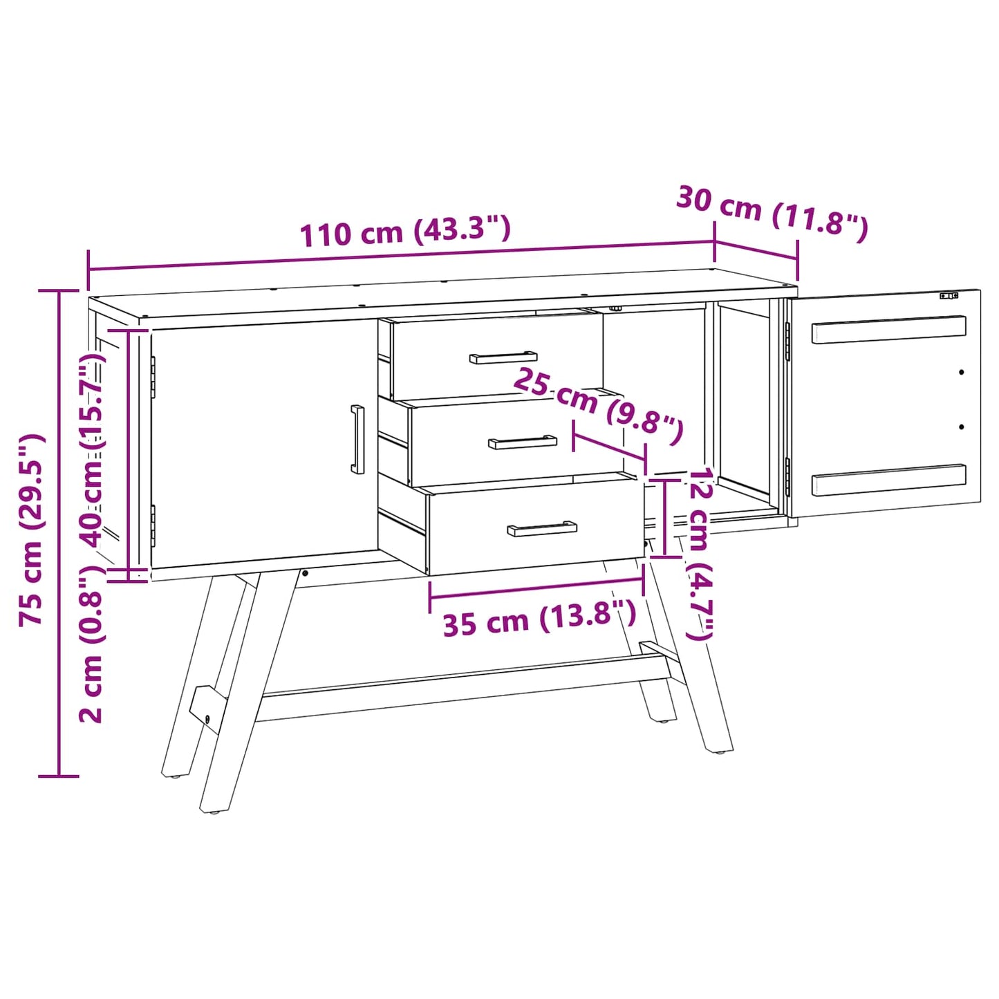 TV állvány fiókkal Természetes 110 x 30 x 75 cm Tömör Teakfa