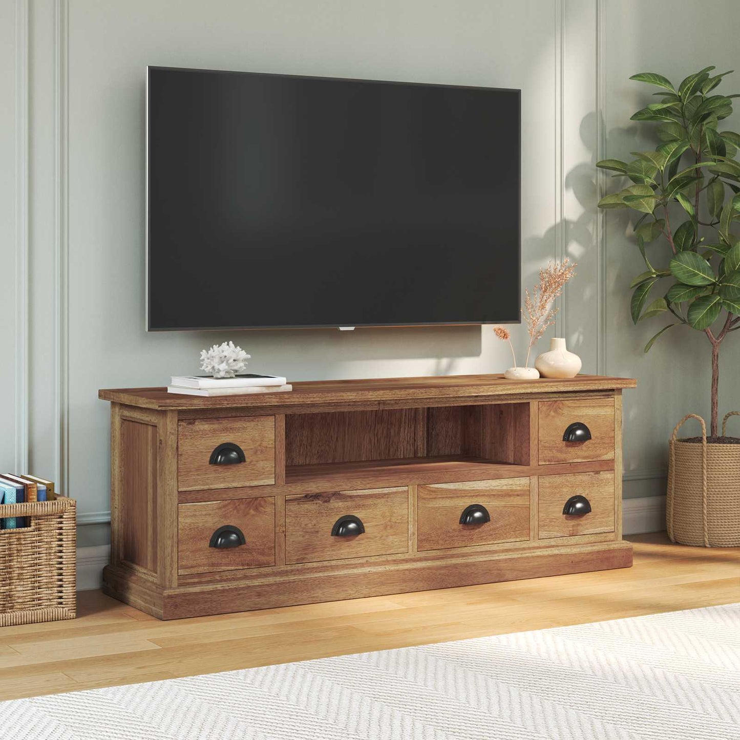 TV állvány fiókkal Természetes 110 x 30 x 40 cm Tömör Teakfa