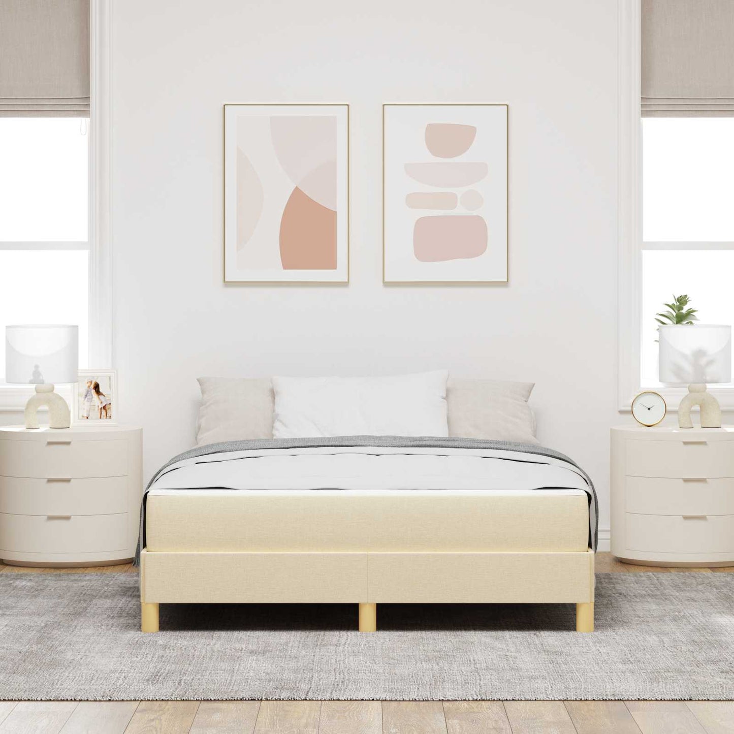 Boxrugós ágy matracmal Krém 140 x 200 cm szövet
