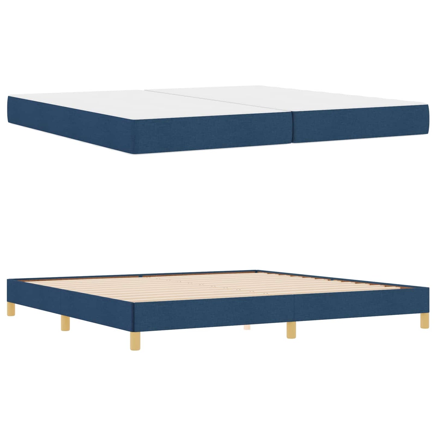 Boxrugós ágy matracmal Kék 200 x 200 cm szövet