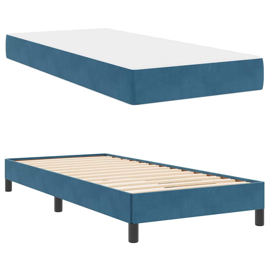 Boxrugós ágy matracmal Sötét kék 80 x 200 cm szövet