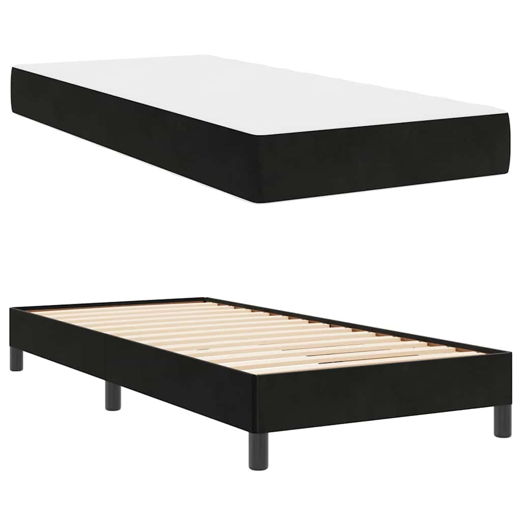 Boxrugós ágy matracmal Fekete 90 x 190 cm szövet