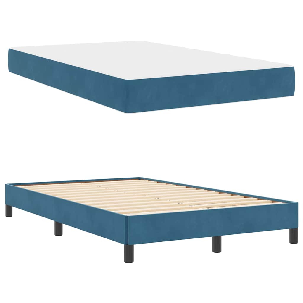 Boxrugós ágy matracmal Sötét kék 120 x 200 cm szövet