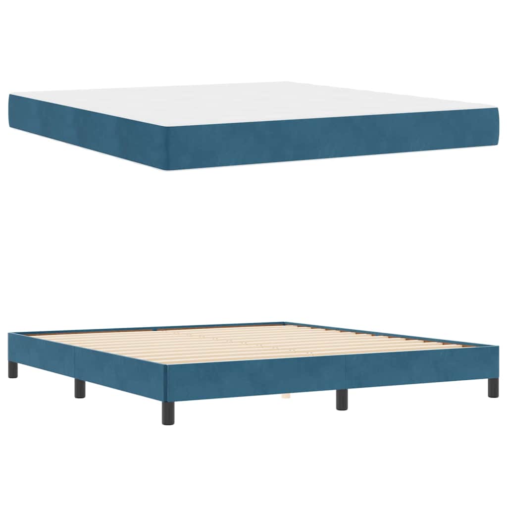 Boxrugós ágy matracmal Sötét kék 180 x 200 cm szövet