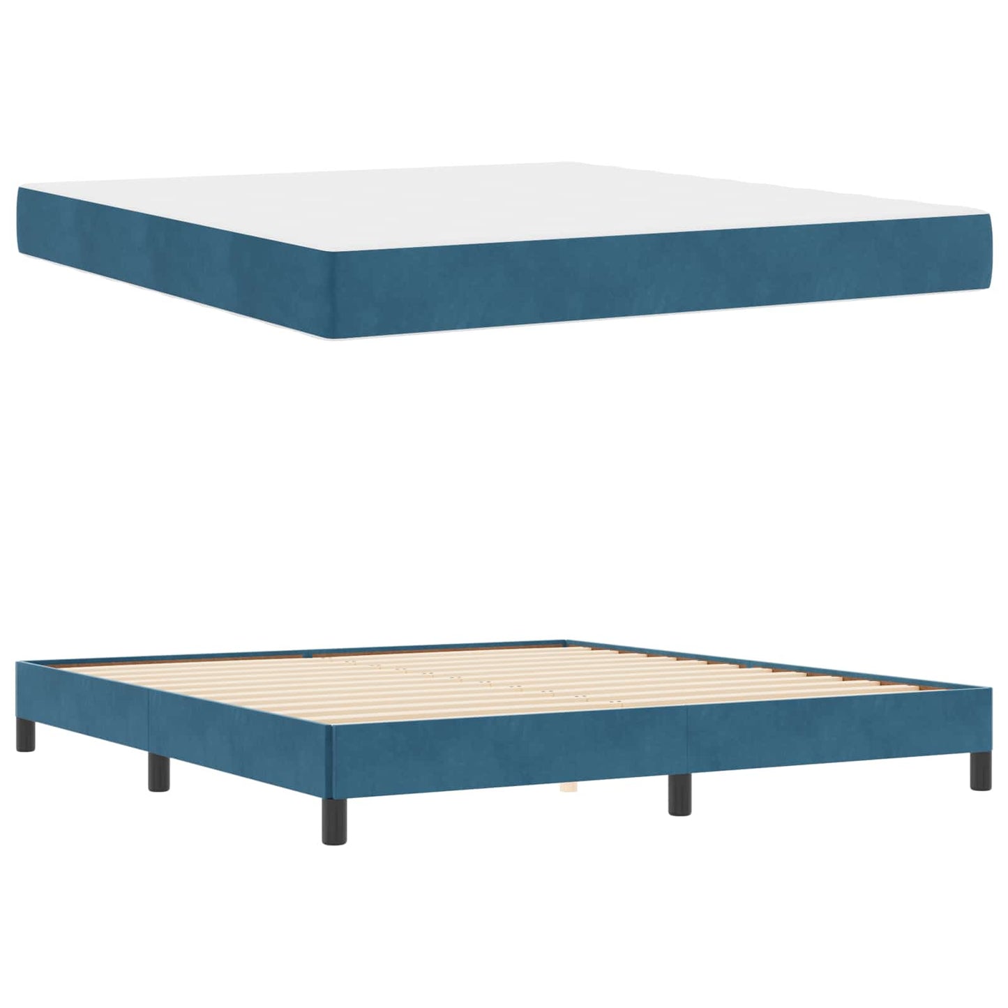 Boxrugós ágy matracmal Sötét kék 180 x 200 cm szövet