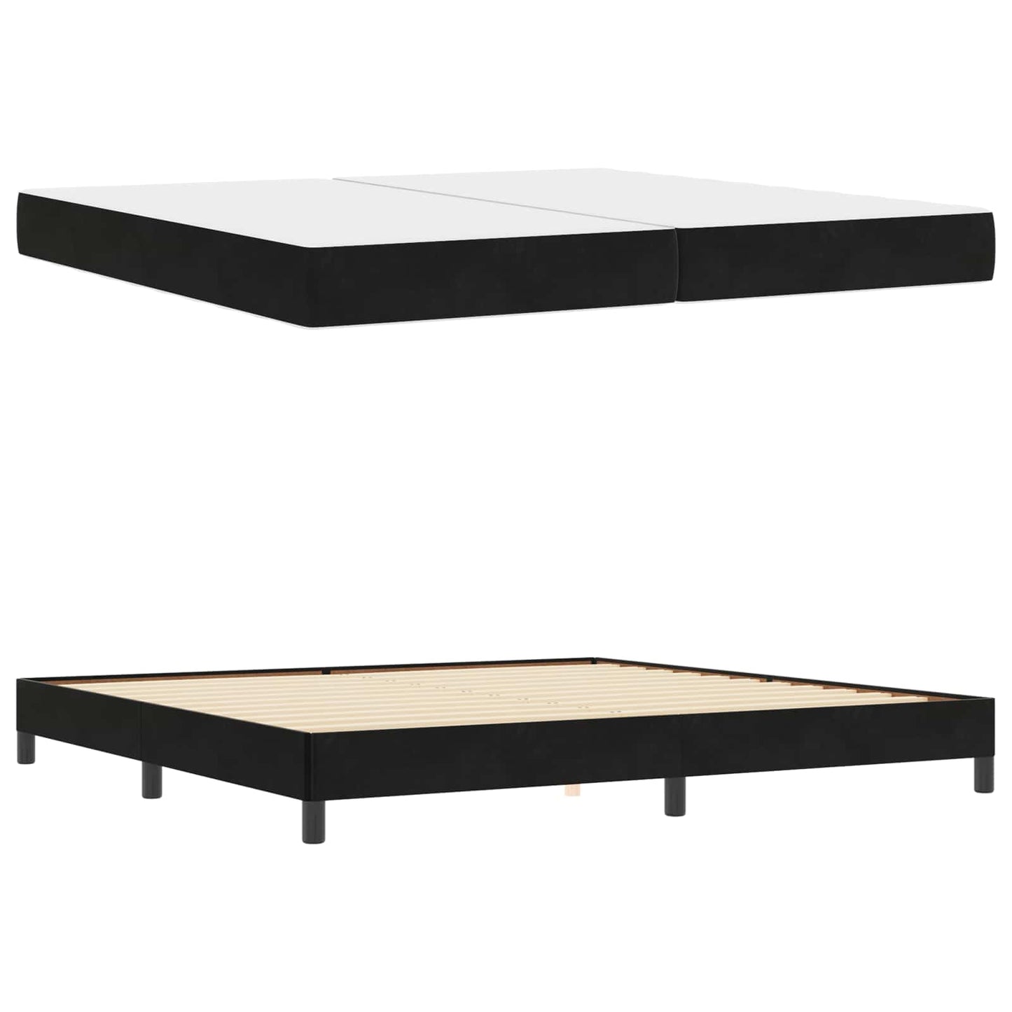 Boxrugós ágy matracmal Fekete 200 x 200 cm szövet