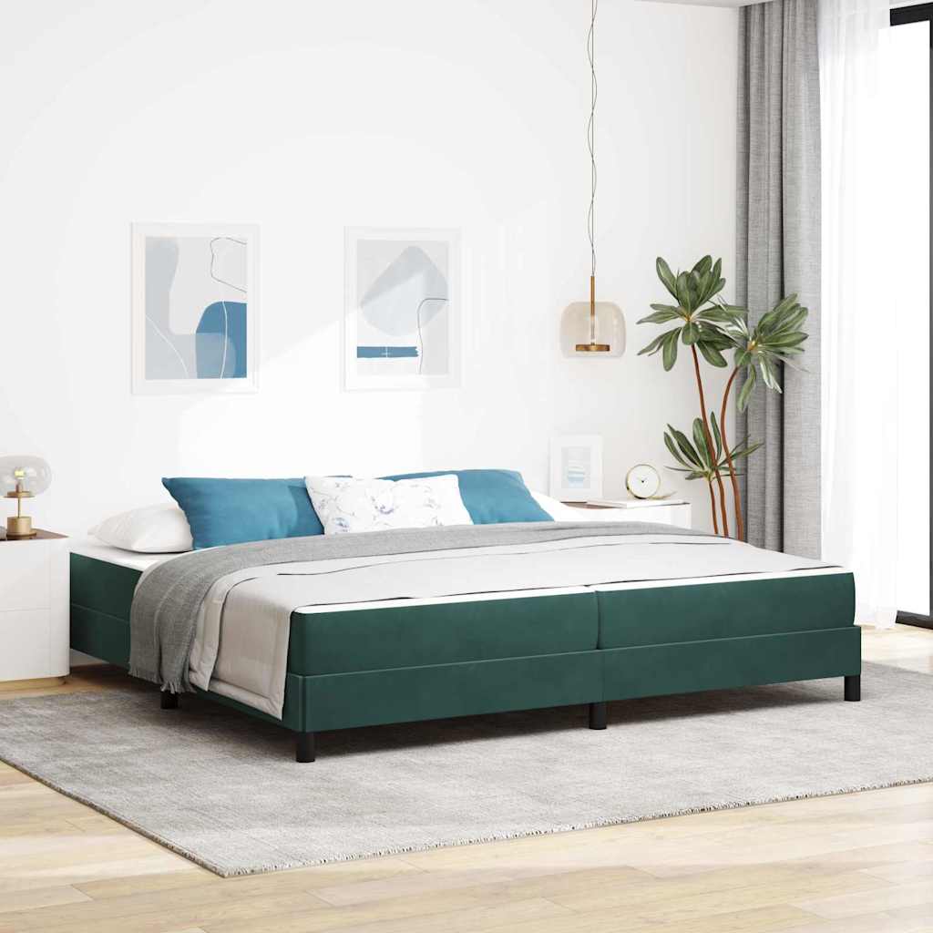 Boxrugós ágy matracmal Sötétzöld 200 x 200 cm szövet
