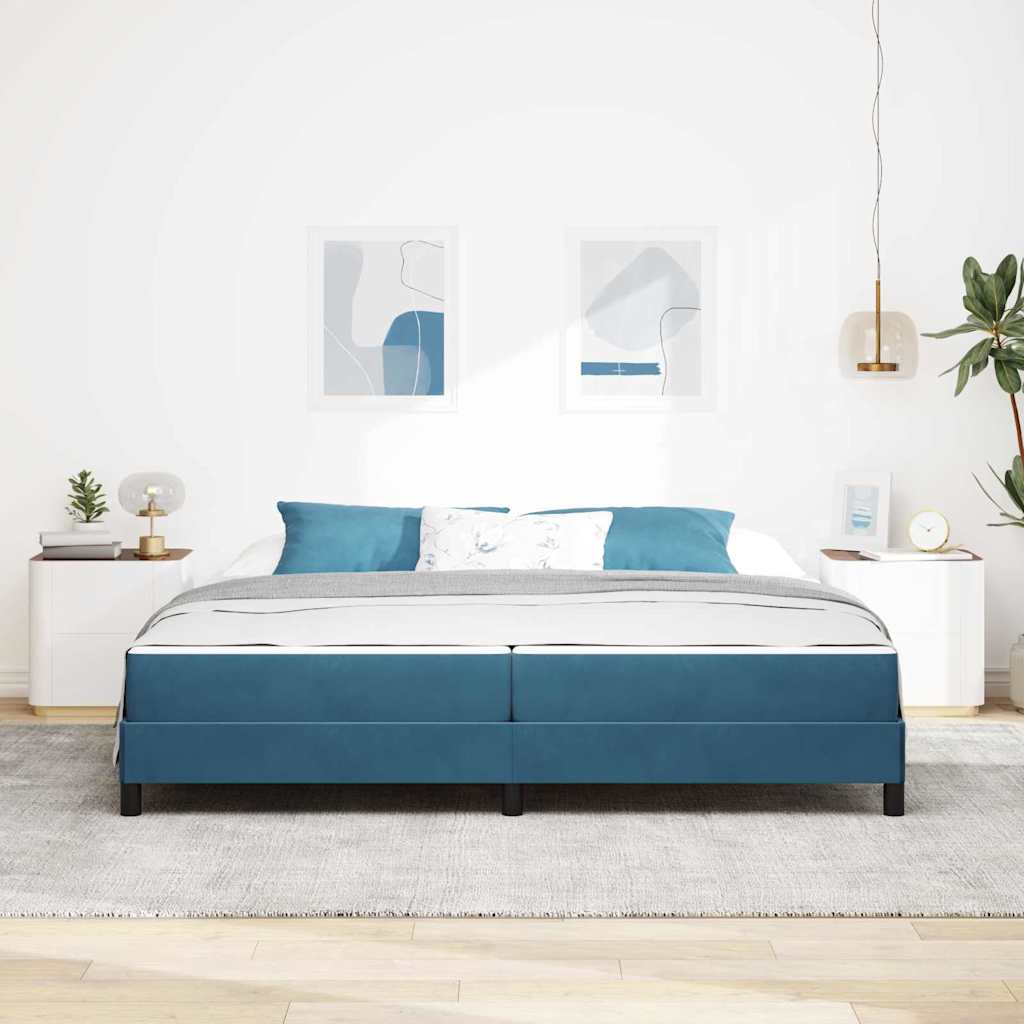 Boxrugós ágy matracmal Sötét kék 200 x 200 cm szövet
