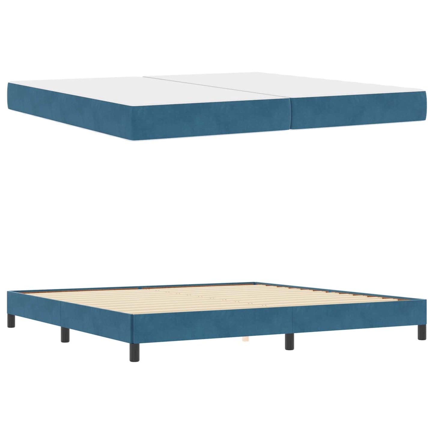 Boxrugós ágy matracmal Sötét kék 200 x 200 cm szövet