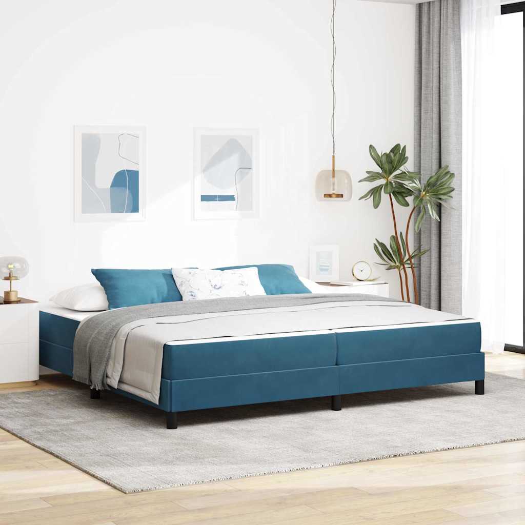 Boxrugós ágy matracmal Sötét kék 200 x 220 cm szövet