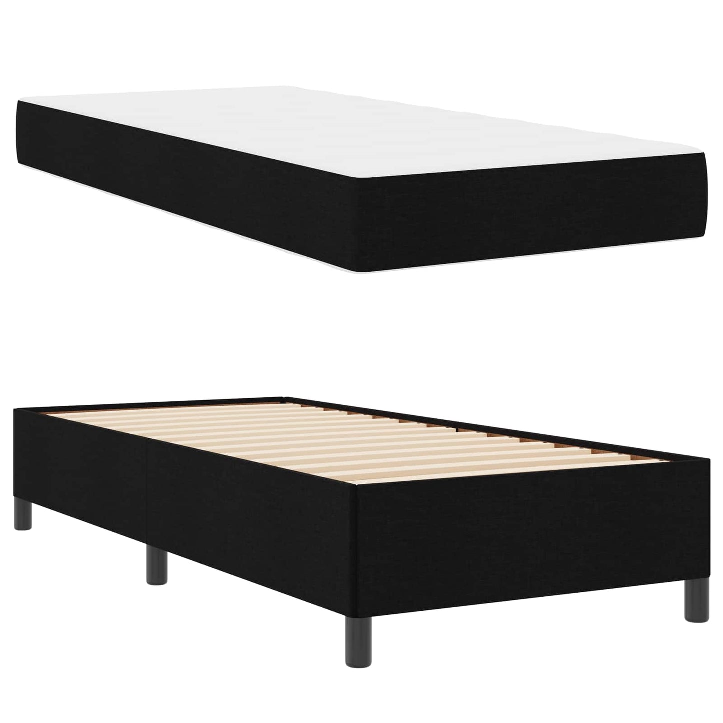 Boxrugós ágy matracmal Fekete 90 x 190 cm szövet