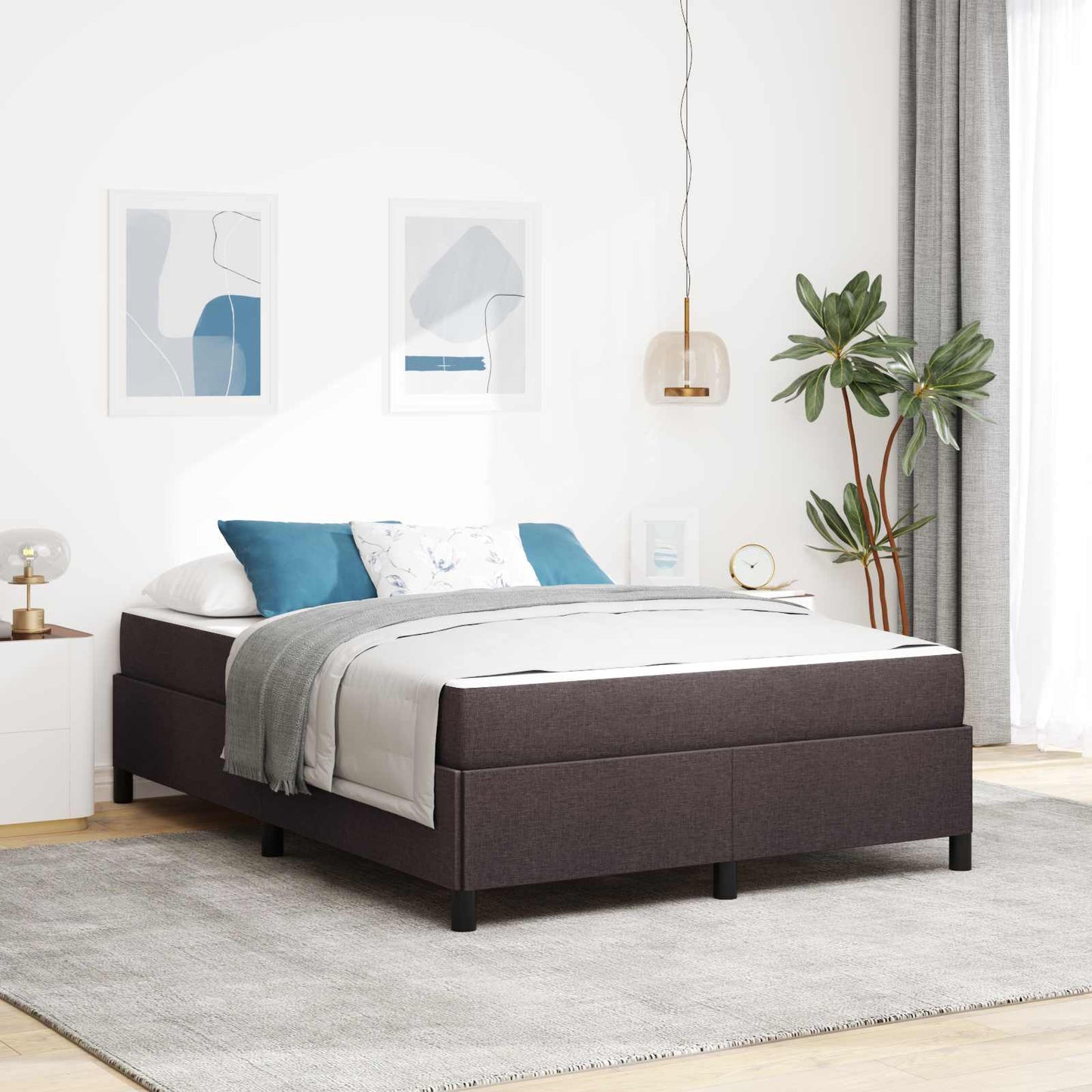 Boxrugós ágy matracmal Sötét Barna 140 x 190 cm szövet