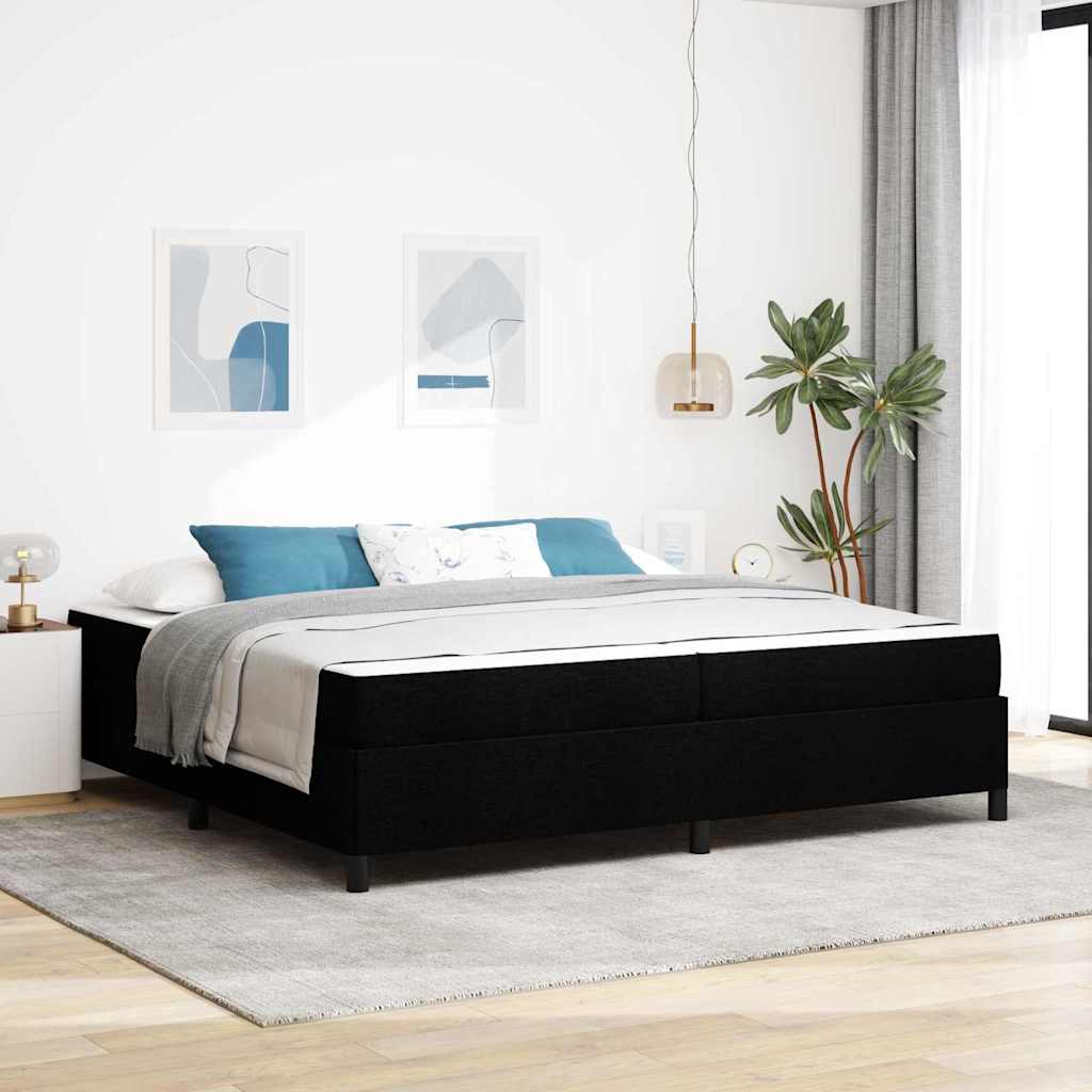 Boxrugós ágy matracmal Fekete 200 x 200 cm szövet
