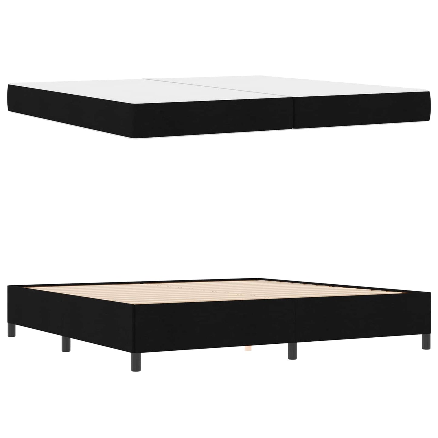Boxrugós ágy matracmal Fekete 200 x 200 cm szövet
