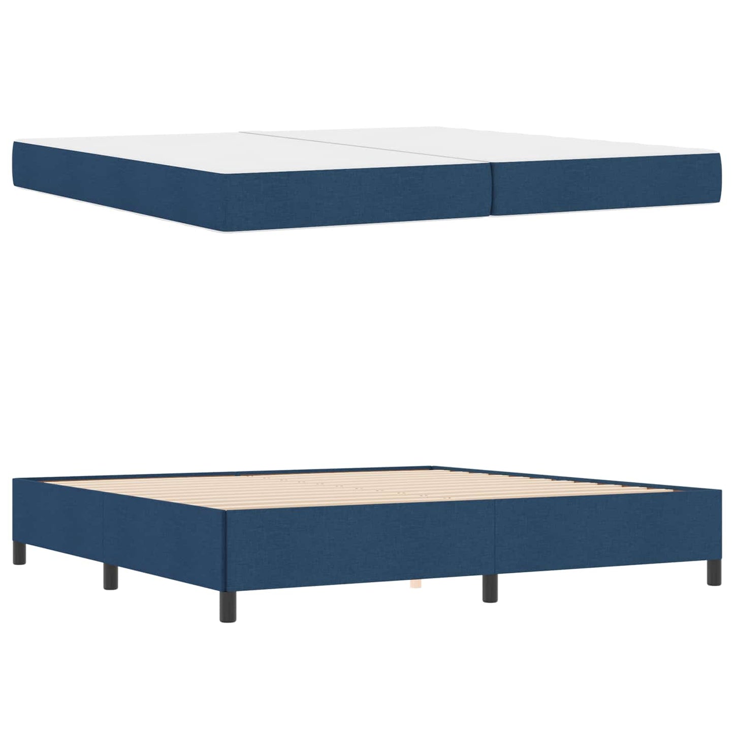 Boxrugós ágy matracmal Kék 200 x 200 cm szövet