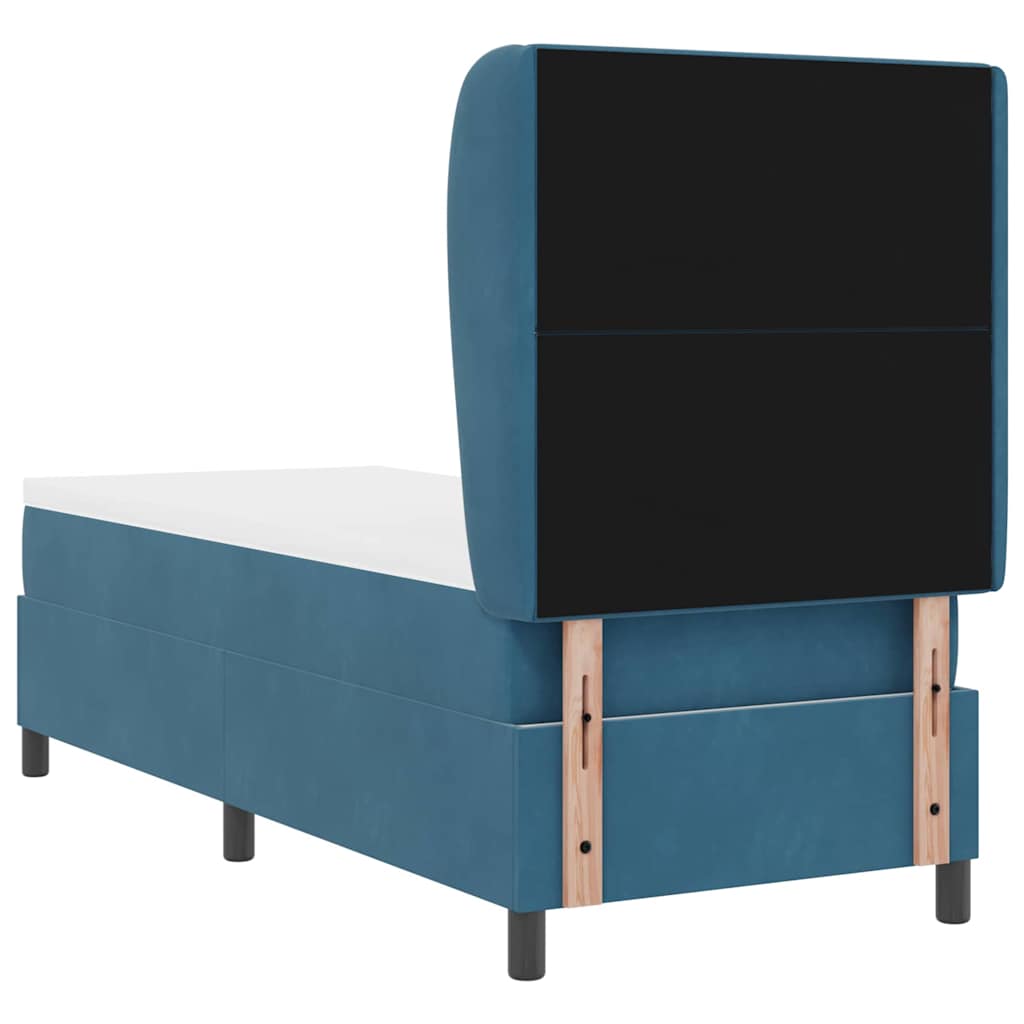 Boxrugós ágy fejtámlával Sötét kék 200 x 80 cm Bársony