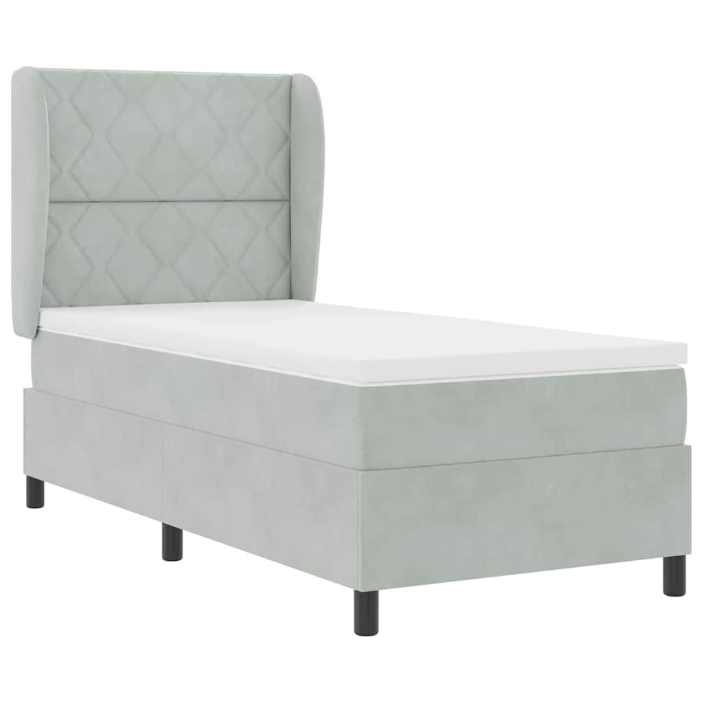 Boxrugós ágy fejtámlával Világosszürke 200 x 90 cm Bársony