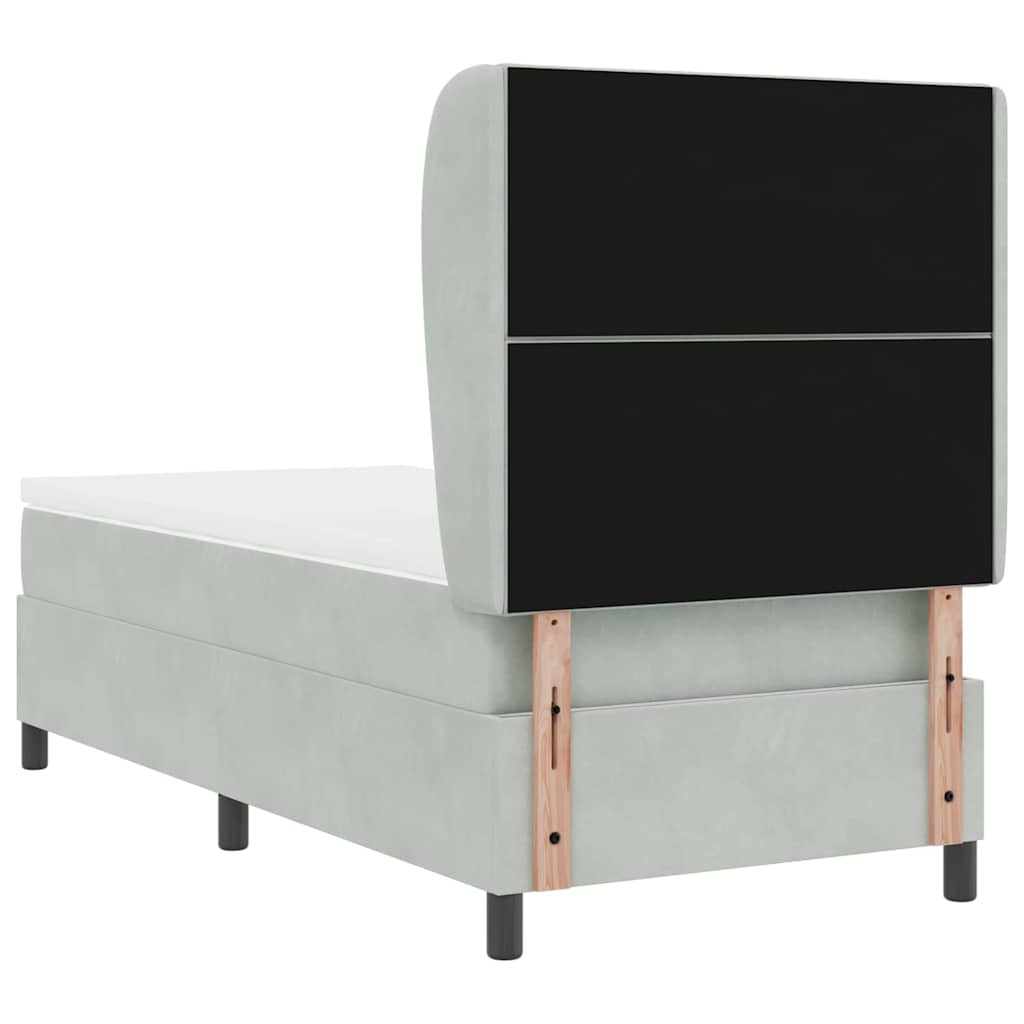 Boxrugós ágy fejtámlával Világosszürke 200 x 90 cm Bársony