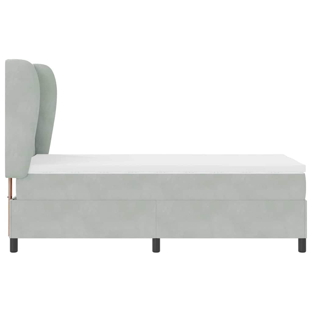 Boxrugós ágy fejtámlával Világosszürke 200 x 90 cm Bársony
