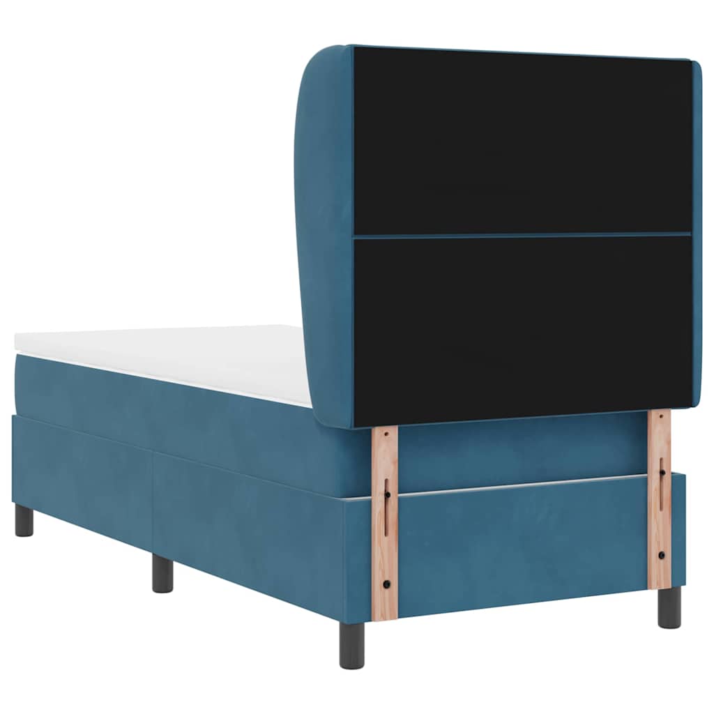 Boxrugós ágy fejtámlával Sötét kék 200 x 90 cm Bársony