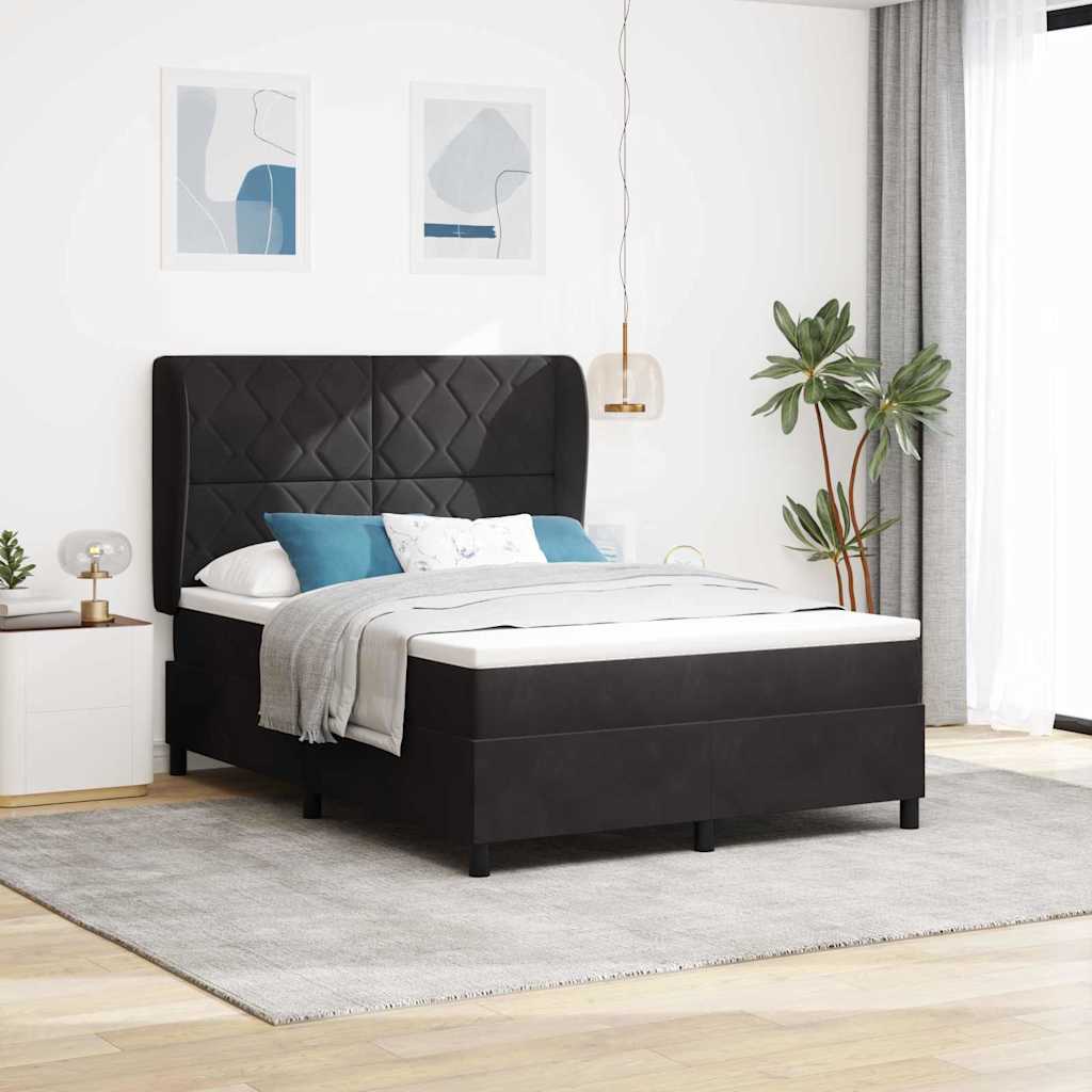 Boxrugós ágy fejtámlával Fekete 200 x 140 cm Bársony