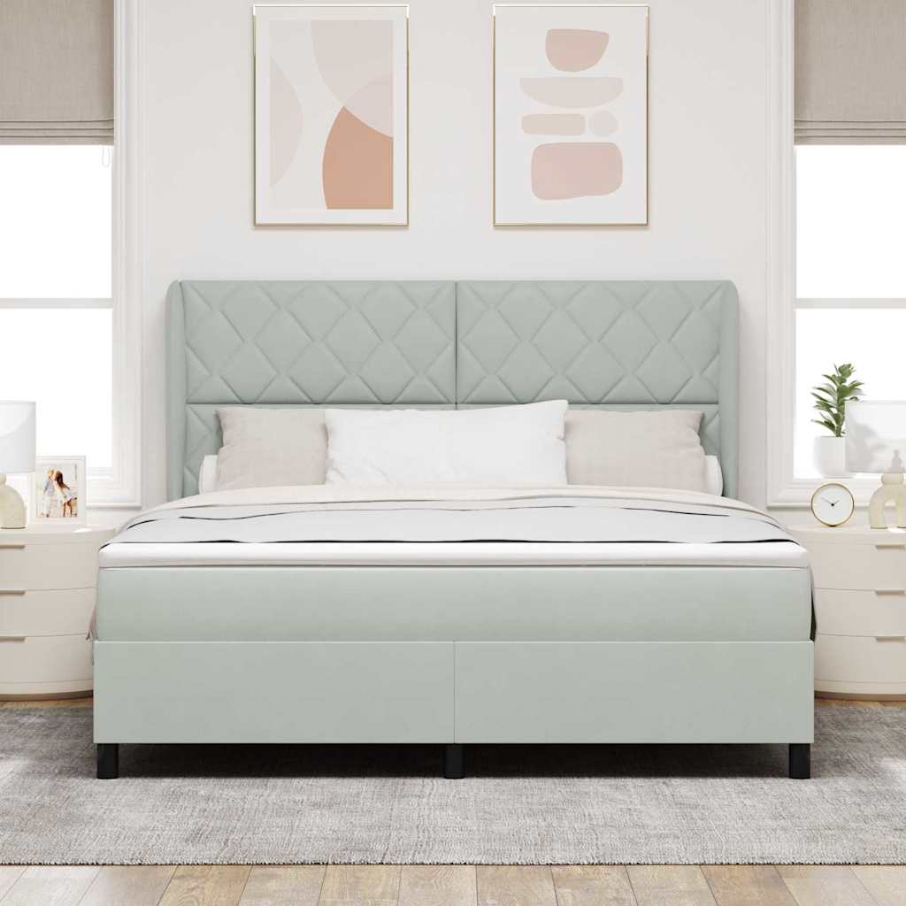 Boxrugós ágy fejtámlával Világosszürke 200 x 180 cm Bársony