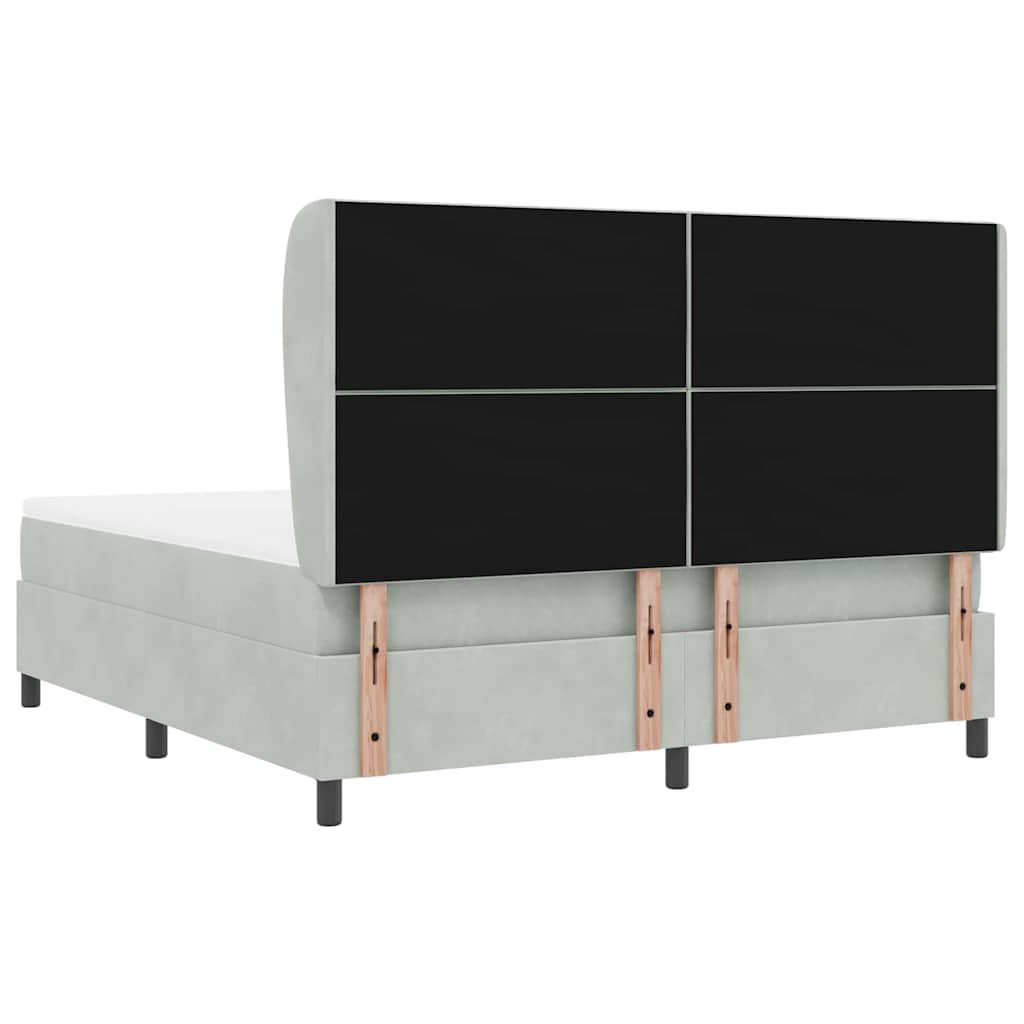 Boxrugós ágy fejtámlával Világosszürke 200 x 180 cm Bársony