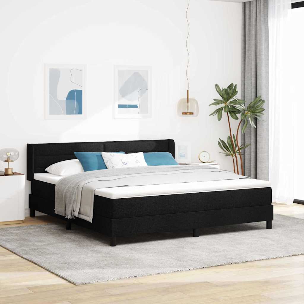 Boxrugós ágy fejtámlával Fekete 200 x 180 cm szövet