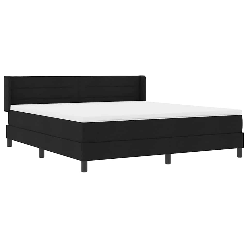 Boxrugós ágy fejtámlával Fekete 200 x 180 cm szövet