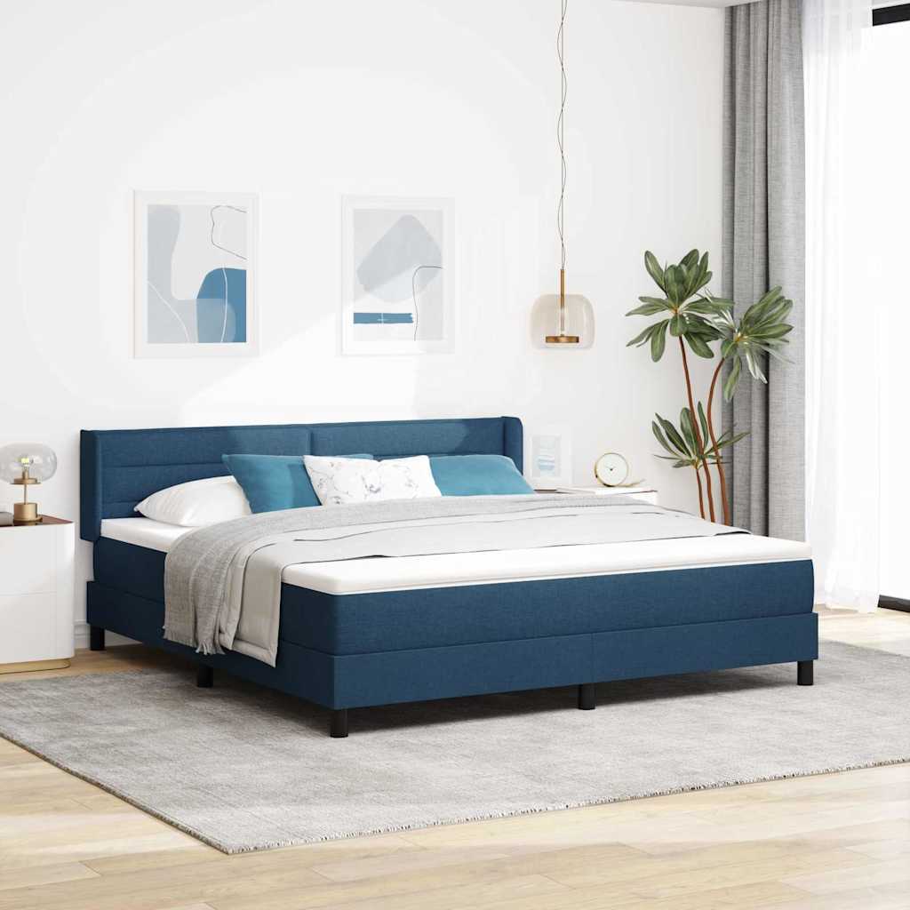 Boxrugós ágy fejtámlával Kék 200 x 180 cm szövet