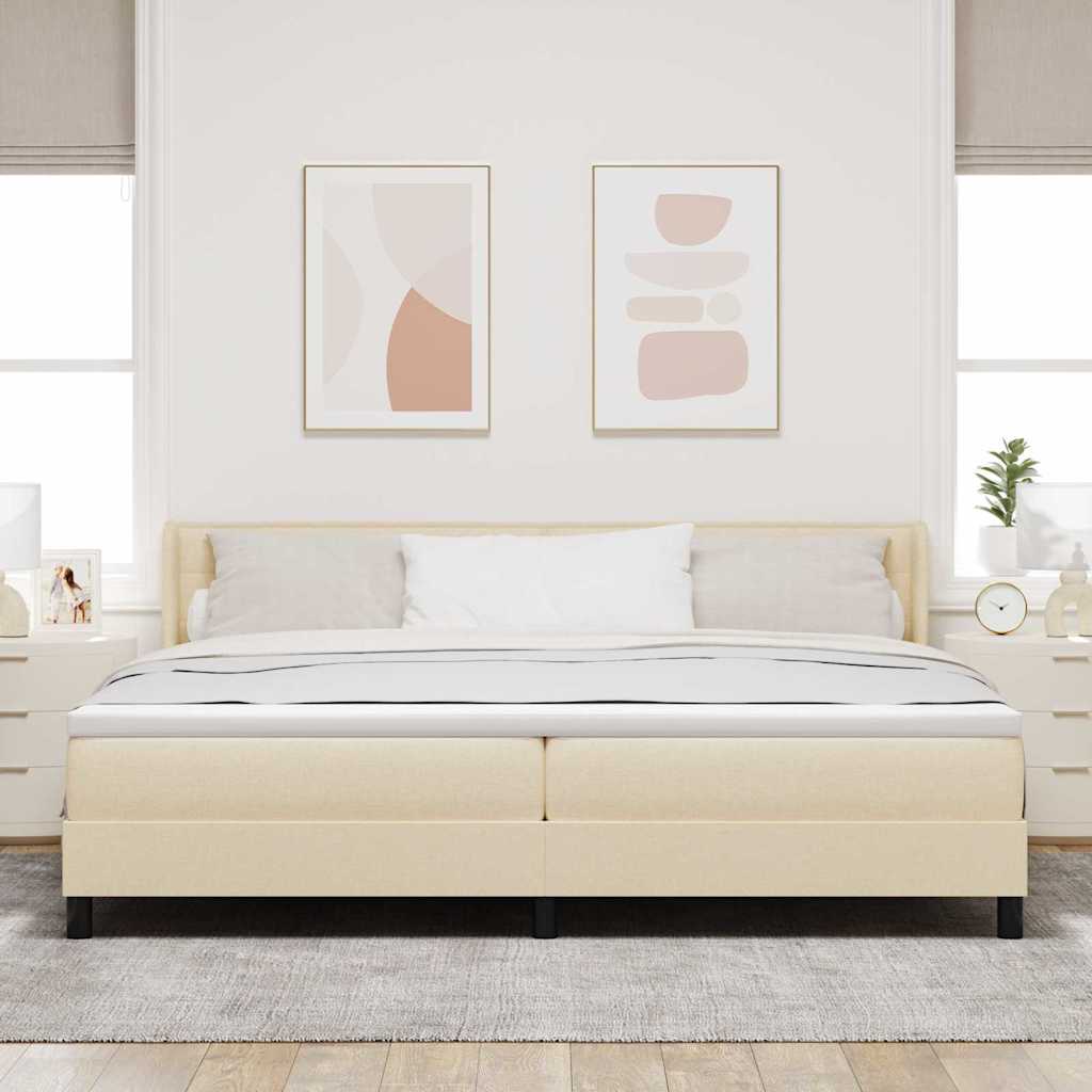 Boxrugós ágy matracmal fejtámlával Krém 200 x 200 cm szövet