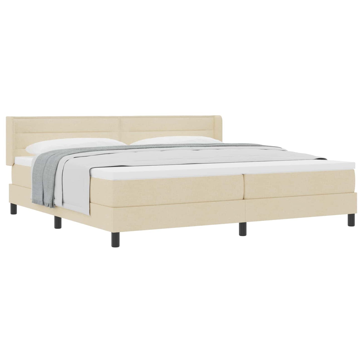Boxrugós ágy matracmal fejtámlával Krém 200 x 200 cm szövet